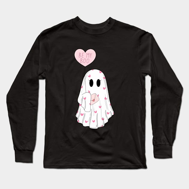 My Boo Valentine Cute Pink Heart Ghost Valentine Long Sleeve T-Shirt by everetto